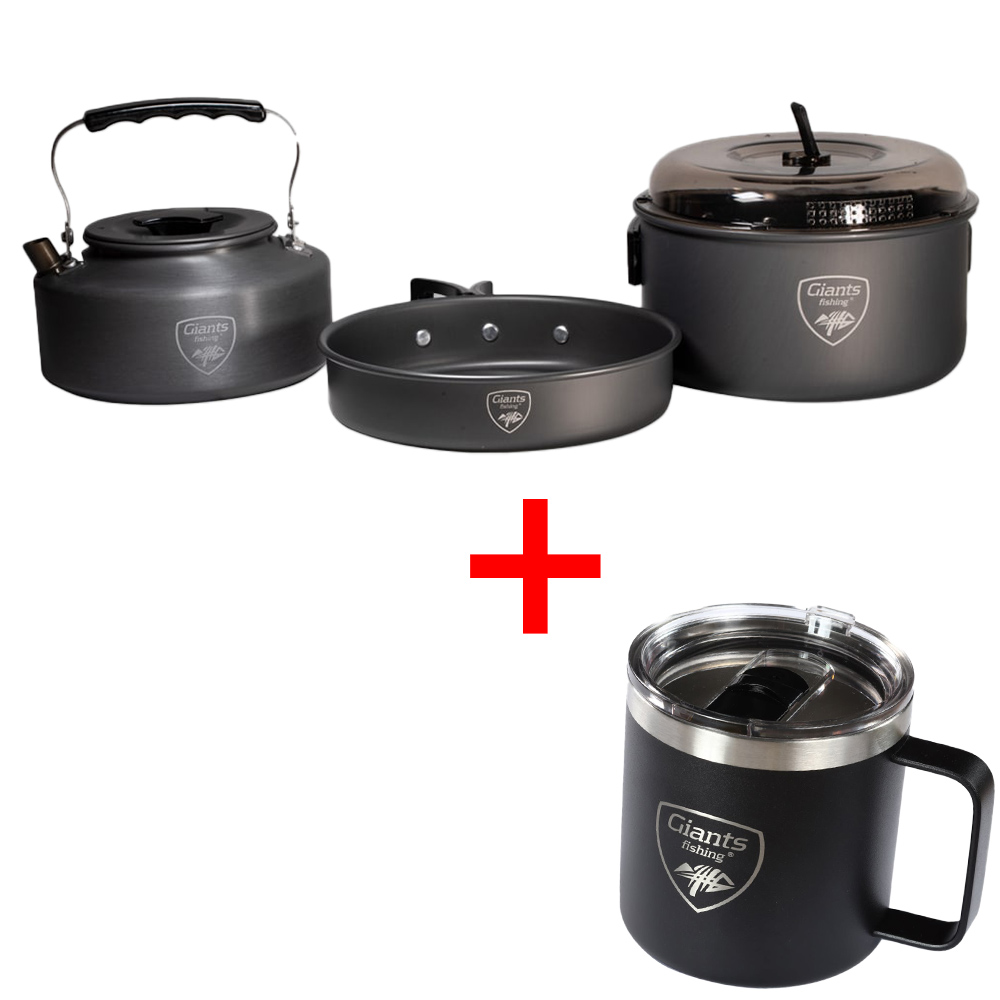 Giants fishing Akční set Sada nádobí s konvičkou + Nerezový thermo hrnek 400ml
